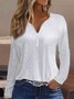 Plain Casual Jacquard Textured Knitted V-Neck H-Line Loose Long Sleeve T-Shirt