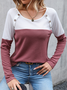 Color Block Buttoned Casual T-Shirt
