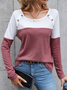 Color Block Buttoned Casual T-Shirt