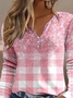 Plus size Casual Buttoned Plaid T-Shirt