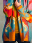 Plus Size Jersey Casual Abstract Rainbow H-Line Mid-long Kimono