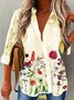 Lace Long Sleeves Floral Printed Pockets Casual Shirt Top