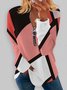Geometric Printed Half Zipper Casual Loose Long Sleeve V neck Sweatshirt