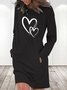 Heart/Cordate Casual Loose Crew Neck Dress