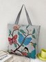 Casual Cartoon Cat Floral Shopping Tote with Zipper