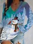 Loose Casual Christmas V Neck T-Shirt