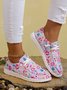Women Floral Print Casual Lace-Up Boat Shoes