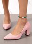Women Minimalist Pointed Toe Chunky Heel Shallow Pumps