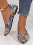 Women Ethnic Floral Print Flat Shallow Shoes