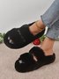Casual Color Block Double Strap Fluffy Slippers