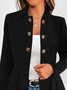 Buttoned Shirt Collar Loose Casual H-Line Plain Mid-long Jacket
