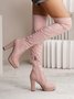 Women's Paneled Platform Chunky Heel Over Knee Boots