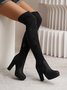 Women's Paneled Platform Chunky Heel Over Knee Boots