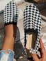 Casual Houndstooth Comfy Mesh Fabric Slip On Flat Shoes