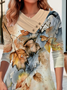 Buckle Asymmetrical V Neck Casual Loose Jersey H-Line Long Sleeve T-Shirt