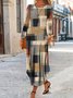 Plaid Casual Crew Neck Dress With No
