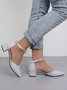 Elegant Rhinestone Decor Ankle Strap Glitter Block Heel Hollow Shoes