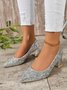 Women Glitter Point Toe Chunky Heeled Shallow Pumps