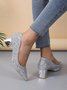 Women Glitter Point Toe Chunky Heeled Shallow Pumps