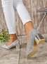 Women Glitter Point Toe Chunky Heeled Shallow Pumps