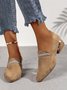 Rhinestone Decor Faux Suede Point Toe Block Heel Pumps