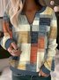 Plus Size Abstract Plaid Casual Loose Zipper Sweatshirt