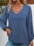 Non-Wrinkle Plain V Neck Loose Casual Shirt