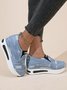 Casual Distressed Denim Slip On Hidden Wedge Sneakers