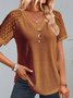 V Neck Buckle Polyester Cotton Casual Shirt