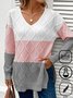 Color Block Casual V Neck Sweater