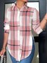 Plaid Loose Casual Shirt Collar Blouse