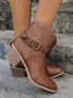 Vintage Buckle Block Heel Zip Western Boots