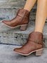 Vintage Buckle Block Heel Zip Western Boots