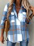 Classic Check Casual Loose Plaid Shirt Collar H-Line Long Sleeve Blouse