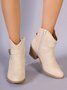 Vintage Buckle Block Heel Zip Western Boots