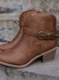 Vintage Buckle Block Heel Zip Western Boots