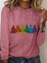 Women's Christmas Tree Daily Cotton-Blend Crew Neck Casual H-Line Long Sleeve Shirt