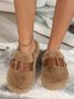 Color Block Buckle Warmth Fluffy Toe-covered Slippers