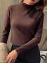 Knitted Warmth Half Turtleneck Casual Plain H-Line Long Sleeve T-Shirt
