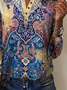 Ethnic Mystery Mandala Printed Buckle Notched Neck Casual H-Line T-Shirt