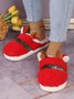 Christmas Letters Embroidery Color Block Fluffy Toe-covered Slippers