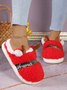 Christmas Letters Embroidery Color Block Fluffy Toe-covered Slippers