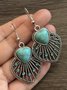 Retro Heart-shaped Turquoise Rhinestone Hollow Out Dangle Earrings