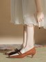 Women Elegant Color Block Patent Leather Block Heel Loafers