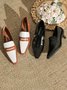 Women Elegant Color Block Patent Leather Block Heel Loafers