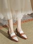 Women Elegant Color Block Patent Leather Block Heel Loafers