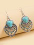 Retro Heart-shaped Turquoise Rhinestone Hollow Out Dangle Earrings
