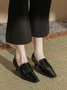 Women Elegant Color Block Patent Leather Block Heel Loafers