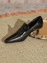 Women Elegant Color Block Patent Leather Block Heel Loafers
