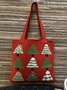 Casual Cartoon Christmas Tree Knitted Shoulder Tote Bag